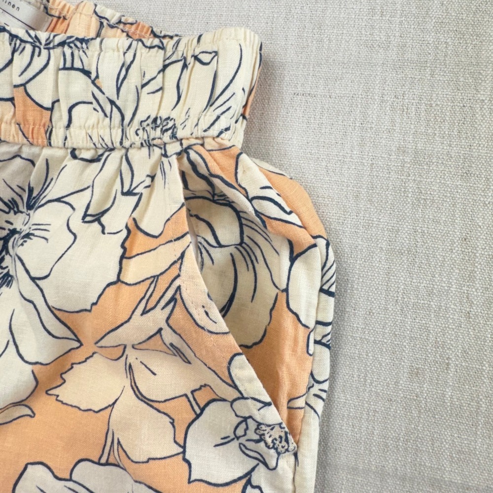 Rachel Zoe 100% Linen Wide Leg Pants Womens Small Peach Floral Pull On Pockets - Picture 5 of 14